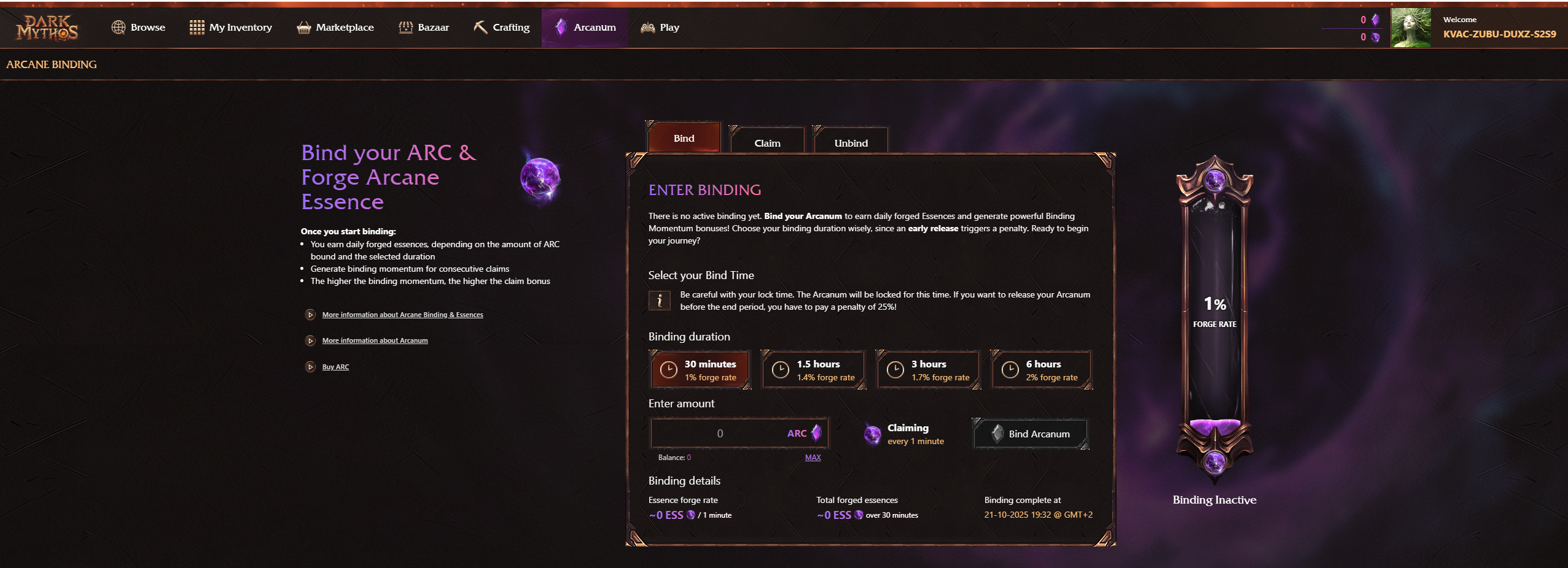 Dark Mythos Arcanum Binding System